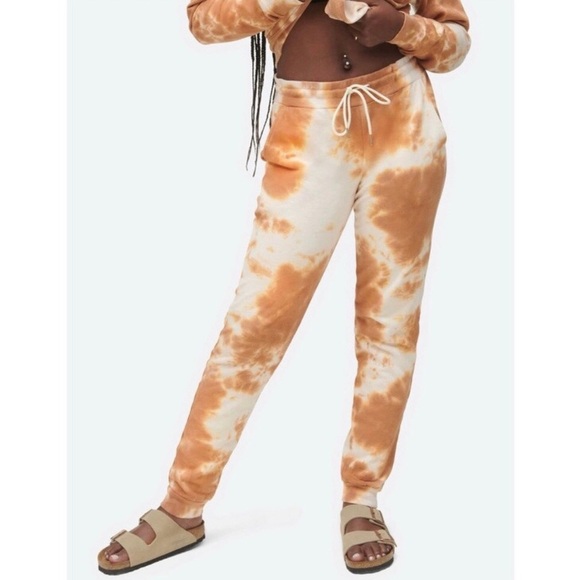Mate The Label Organic Cotton Terry Classic Joggers XS Tie Dyed Rust Beige - Picture 1 of 12
